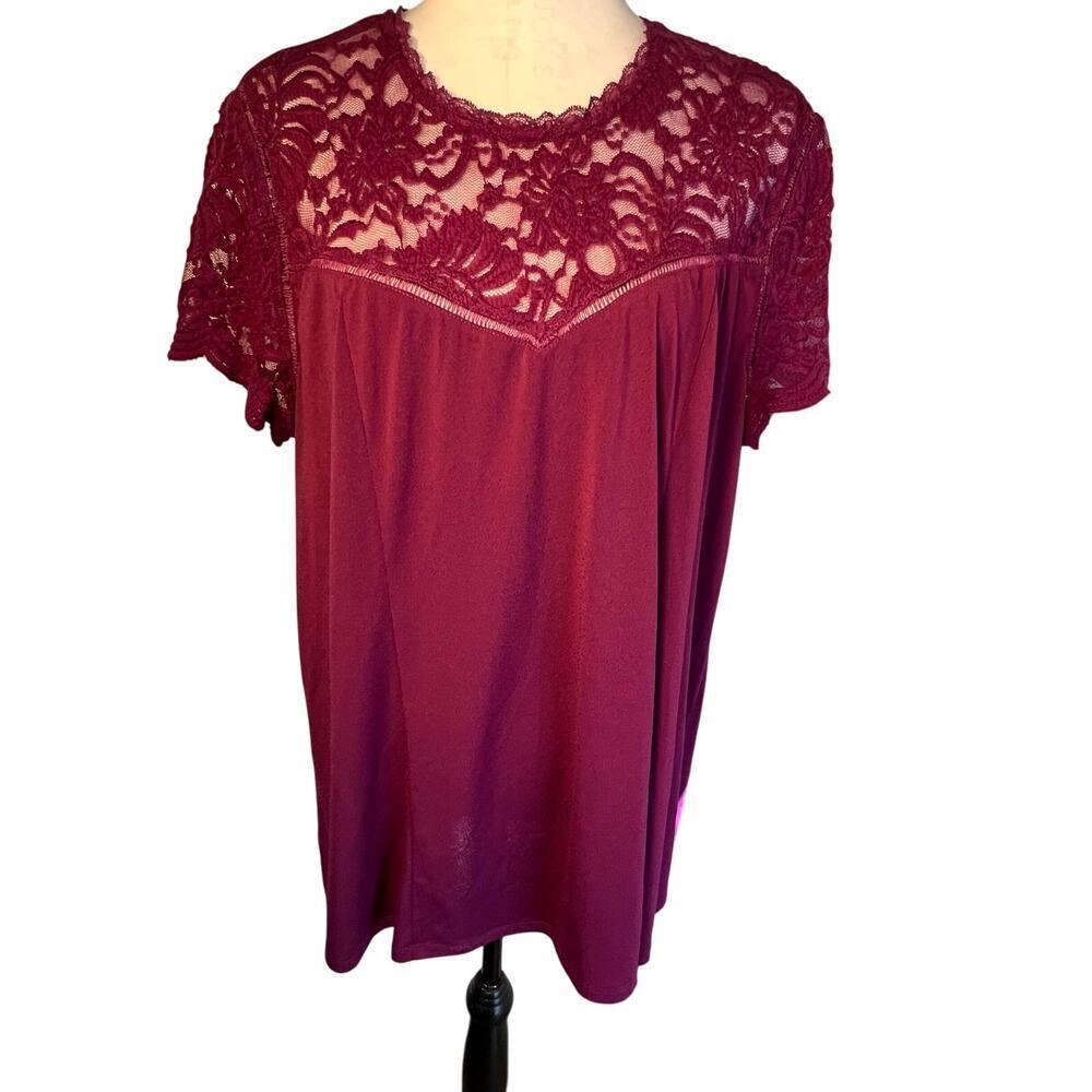 Torrid  Knit Lace victorian baby doll purple‎ magenta pleated stretchy Size 2X